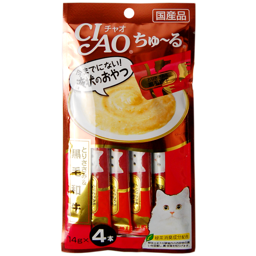 Лакомство Inaba соус для кошек мраморная японская говядина породы Черный теленок, (профилактика заболеваний), 4 пакетика х 14 гр