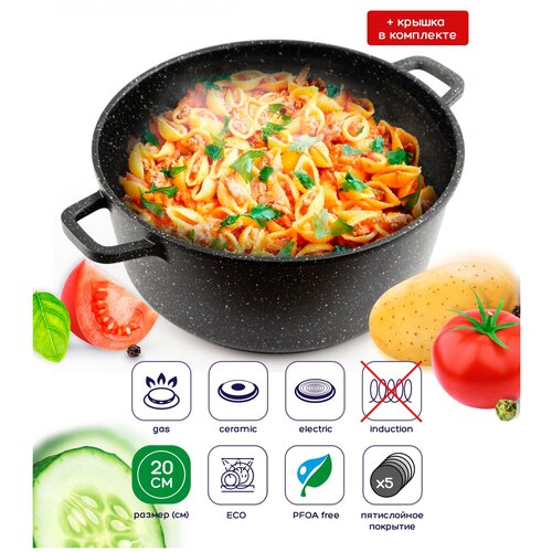 Кастрюля All For You серии Aura 2 л со стеклянной крышкой, антипригарным покрытием