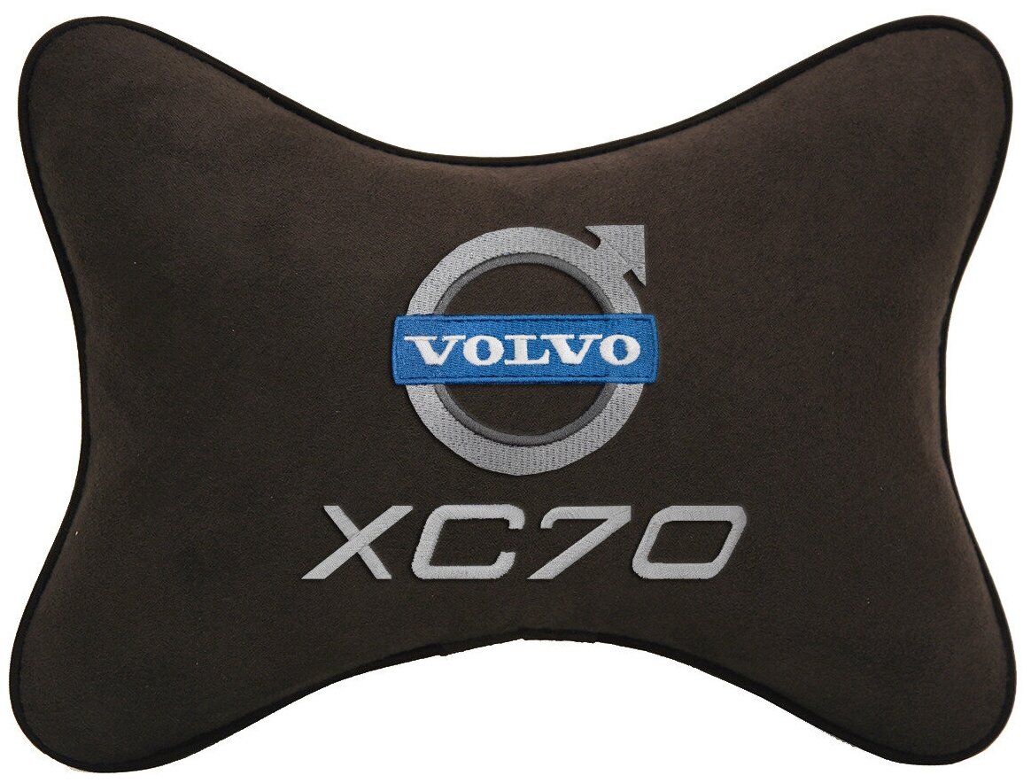 Автомобильная подушка на подголовник алькантара Coffee с логотипом автомобиля VOLVO XC70