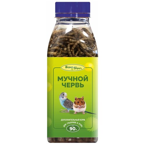Лакомство для грызунов и птиц мучной червь 500мл, 90г. Шурум-Бурум/ Насекомые для грызунов и птиц
