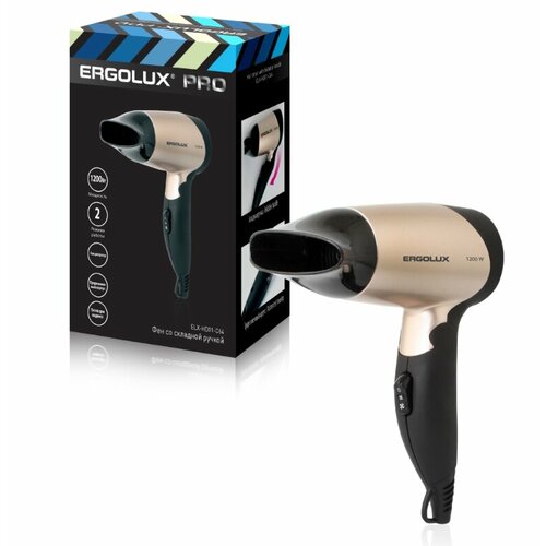 Фен со складной ручкой ERGOLUX ELX-HD01-C64 черныйзолото 1200Вт 220-240В 152500₽