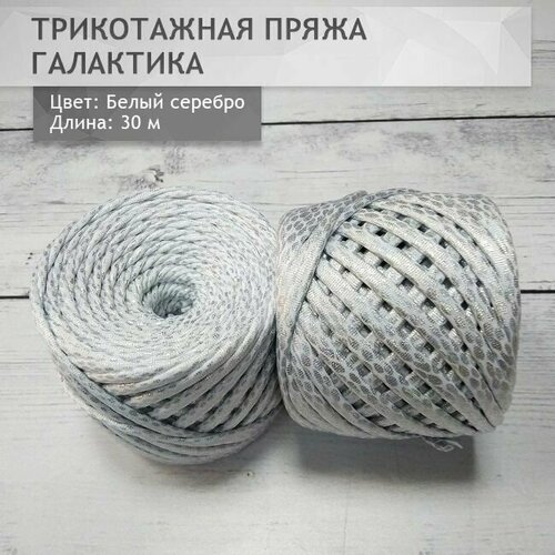 фото Трикотажная пряжа "галактика". цвет: серебро на белом big city yarn