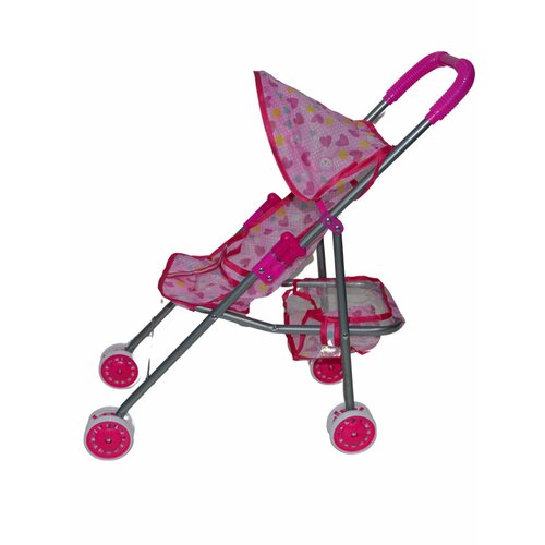 Детская прогулочная коляска для кукол, пупсов и игрушек, складная с корзиной в подарок для ребенка, цвет розовый