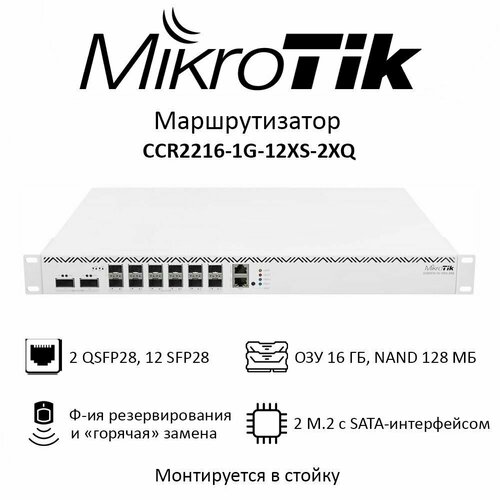 Маршрутизатор MIKROTIK CCR2216-1G-12XS-2XQ, оптический маршрутизатор, QSFP28, SFP28 роутер mikrotik ccr1072 1g 8s белый