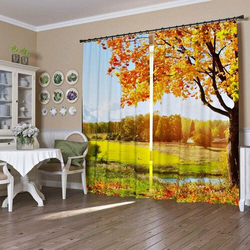 Фотошторы Осень в утреннем парке Ш150xВ260 см. 2шт. Габардин на тесьме