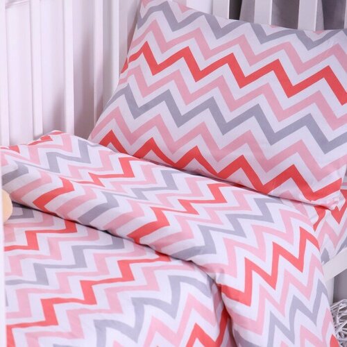Атра Постельное бельё BABY Зигзаг розово-серый 112х147 см,60х120 см на резинке, 40х60 см, бязь 125 гр/м,100% хлопок