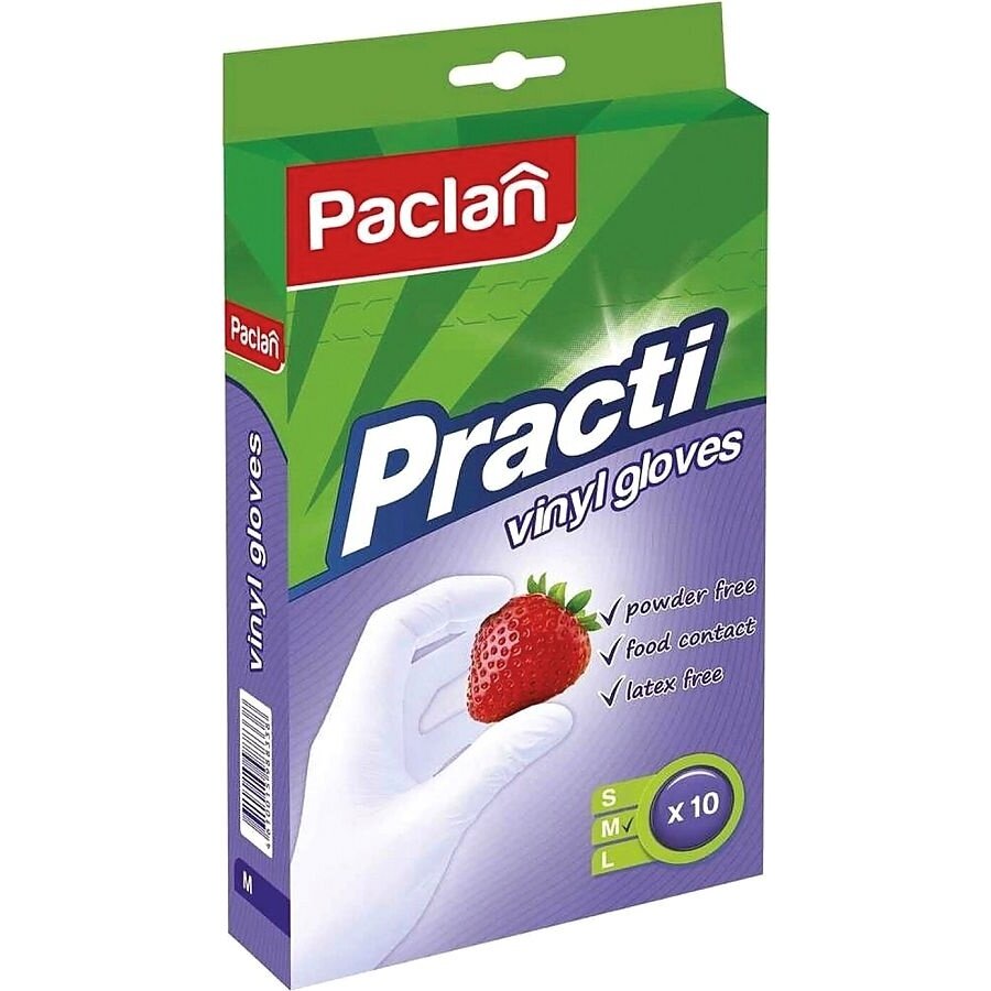 Перчатки виниловые PACLAN PRACTI, размер М, 10 шт