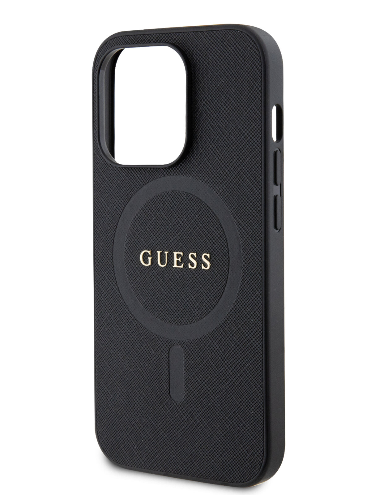 Guess для iPhone 15 Pro чехол PU Saffiano with metal logo Hard Black (MagSafe)