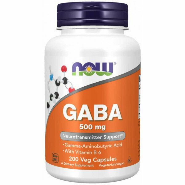 NOW GABA 500 mg 200 caps, Нау габа (гамк) 500 мг 200 капс, аминокислота