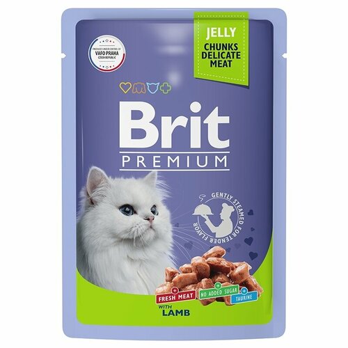 пауч brit premium для взрослых кошек тунец в желе 85гр 4шт Brit Пауч для взрослых кошек с ягненком в желе 5050147 0,085 кг 58571 (10 шт)