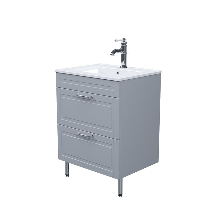 фото Тумба с умывальником IDDIS Oxford 600х465х810 напольная, 2 ящика, светло-серый OXF60L0I95K