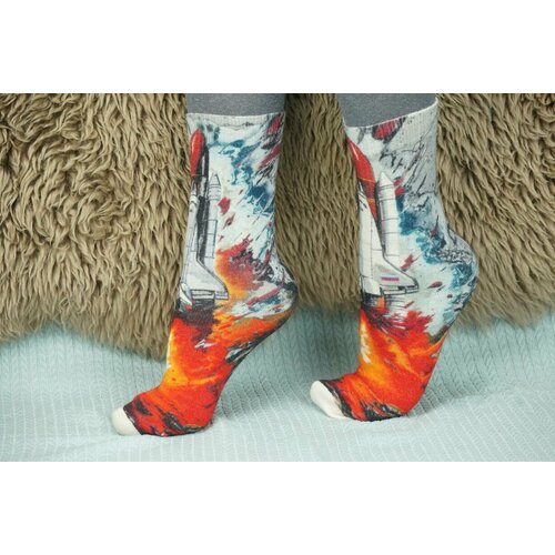 фото Носки шерстянки, размер 35/38, оранжевый, белый