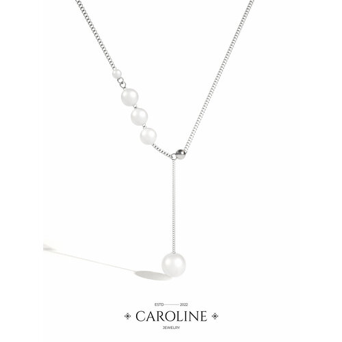 фото Колье caroline jewelry, жемчуг имитация, длина 45 см., серебряный