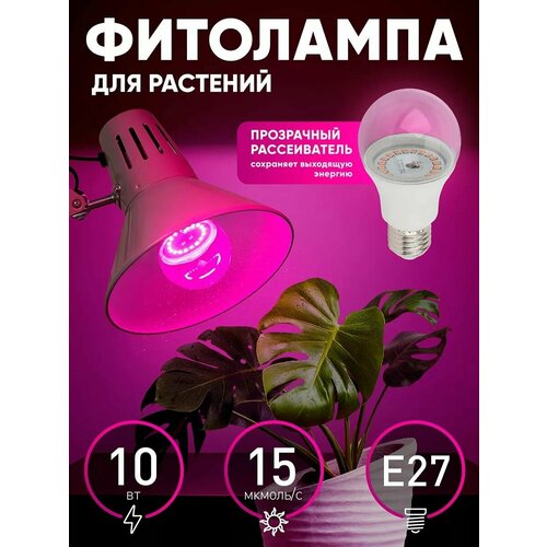 светодиодная фитолампа для растений эра fito 10w rb e27 красно синего спектра Фитолампа светодиодная для растений ЭРА FITO-10Вт-RB-E27-K красно-синего спектра