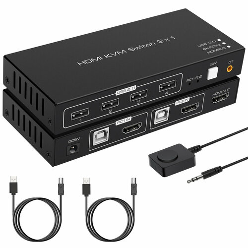 KVM Переключатель (switch) HDMI 2х1 + USB Ultra HD V-2.0 /VСonn/ кнопка выхода ssdcam kvm 2