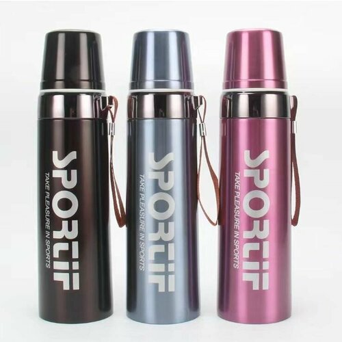 Термос SPORTS, 0,75 л, узкое горло, кнопка-дозатор, чашка