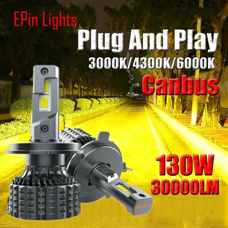 2 шт. автомобильные фары H4 LED H1 H7 H11 9005 9006 H13 Canbus 30000LM 3000K 4300K Автофара H3 H8 881 Светодиодные противотуманные фары 6000K 12V, 3000 К Золотой, H8