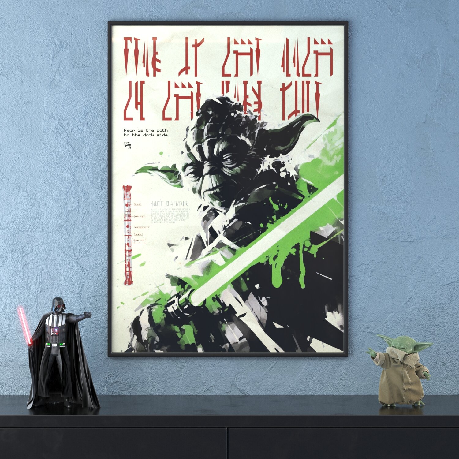 Постер в рамке на стену DigitalRazor Star Wars Edition Yoda Lightsaber 430x600mm, белый, зелёный