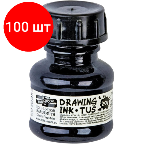 Комплект 100 штук Тушь акриловая KOH-I-NOOR плакатная 20гр черная флакон 0141701002LP 14230₽