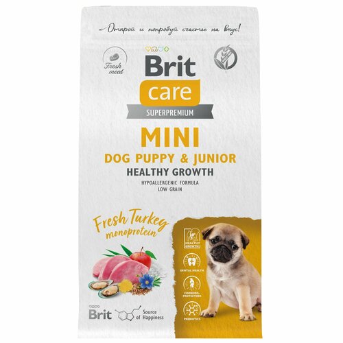 BRIT CARE Mini Puppy&Junior. Healthy Growth Индейка для щенков и молодых собак миниатюрных пород 0,4 кг