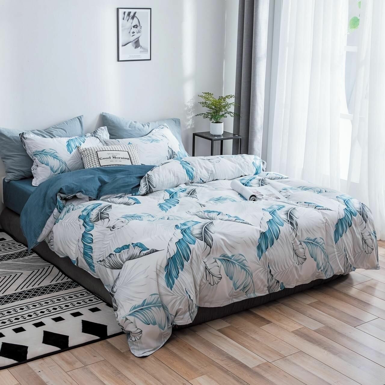 фото Комплект постельного белья Mency, Поплин, 2-x спальный, простынь на резинки по кругу.