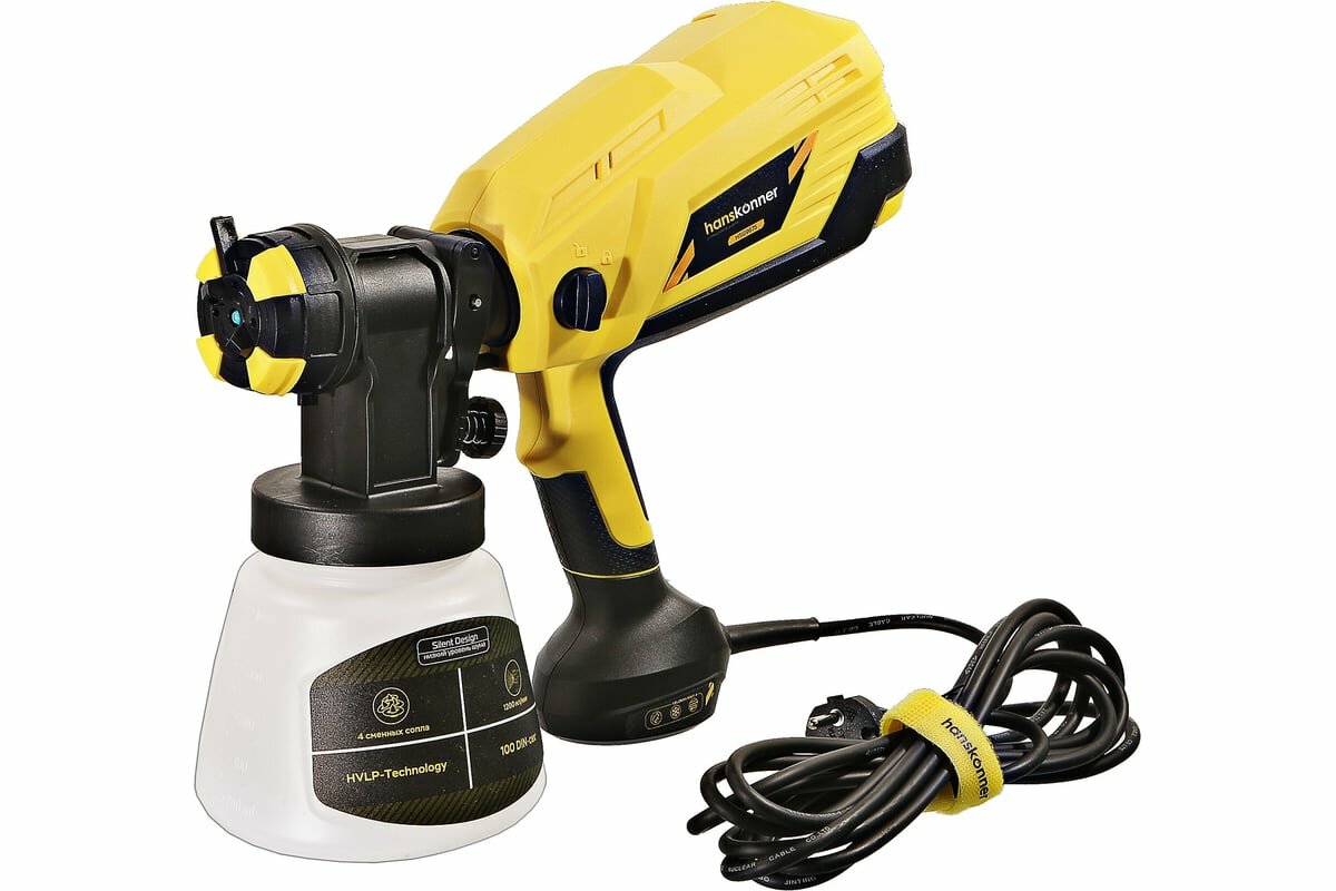 Hanskonner Краскопульт, 750Вт, 0-1200 мл/мин, 22kPa, 1л, HVLP, шнур 4м, малошумный HSG9675