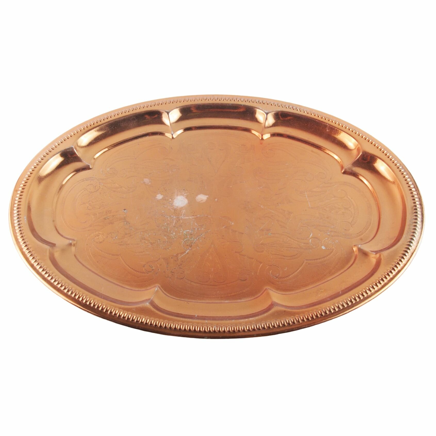 фото Винтажный овальный поднос. Медь, металл, чеканка. Швеция, вторая половина ХХ века.
