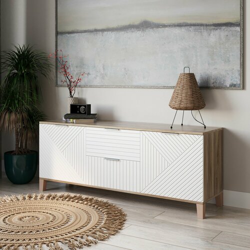 Комод для одежды под телевизор большой в прихожую на ножках белый Марвин - 1 Милк 150х70х40 см 24690₽