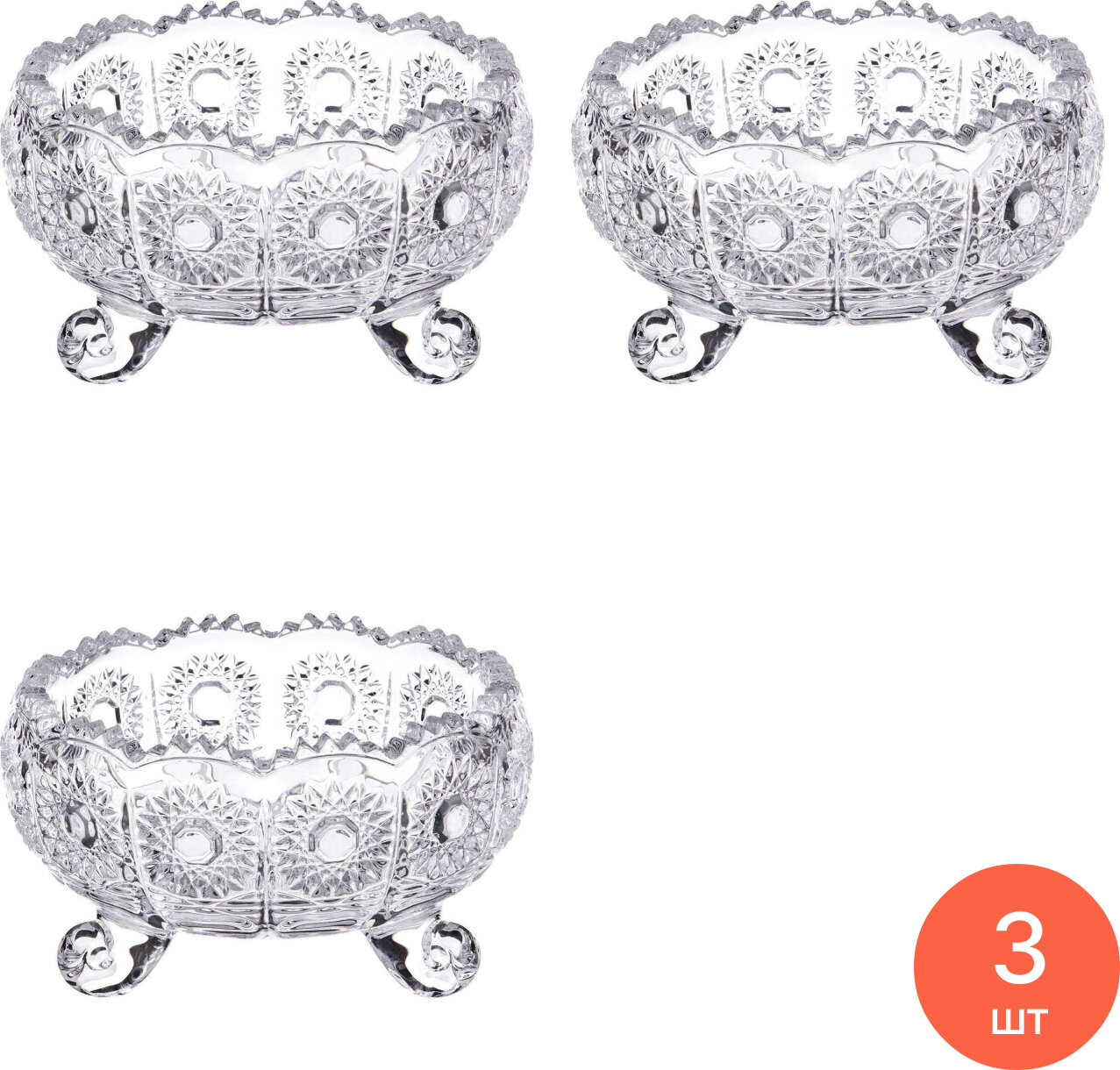 Конфетница Lefard / Лефард Muza Crystal на ножках стекло прозрачный 11×11×7см / ваза для конфет (комплект из 3 шт)