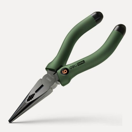 Изображение товара Удлиненные плоскогубцы "Home Series Green" Deli HT2106L 160мм (эксклюзивный дизайн, рукоятка софттач пластик, подарочная упаковка)