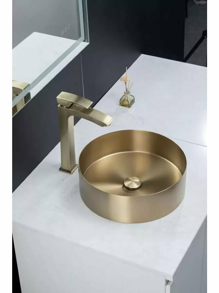 Раковина с донным клапаном Gappo GX101-3 нержавеющая сталь, золотой сатин