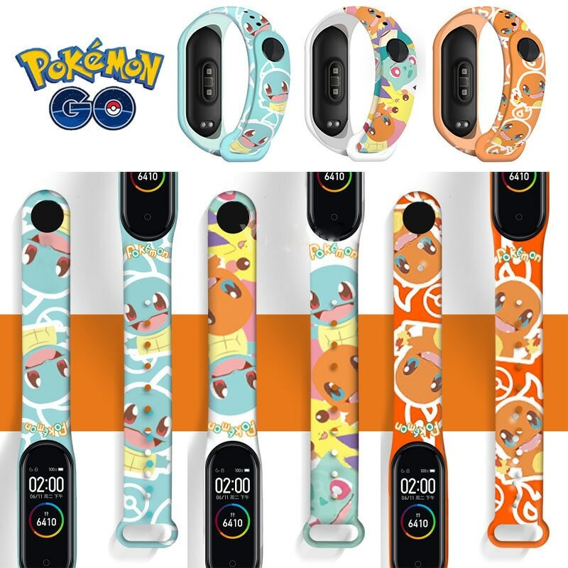 Картинки Ремешок для Xiaomi Mi Band 3/4/5/6/7 NFC с фигуркой Pokemon Pikachu, 20, for Mi Band 5 6 nfc, Унисекс