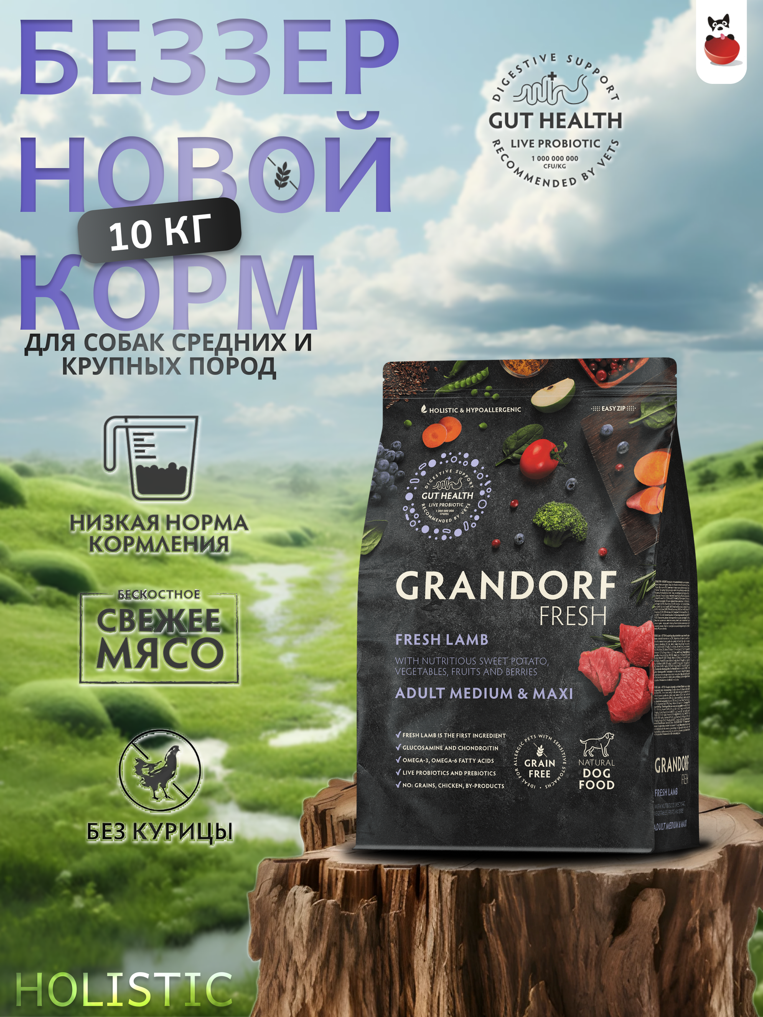 Сухой корм для собак средних пород Grandorf Fresh с ягненком 10кг