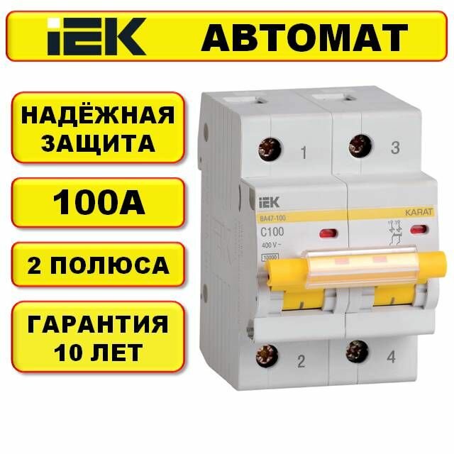 Автоматический выключатель BA47-100 100A 10kA c IEK / Автомат 100А (однополюсный) 2п ИЕК