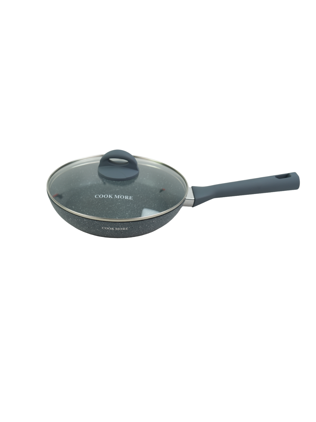 Сковорода COOK MORE с антипригарным покрытием, тёмный мрамор, с ручкой и стеклянной крышкой, 26 cм
