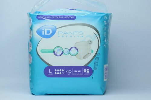 Изображение товара Подгузники-трусики для взрослых iD Pants Premium L (100-140 см), 10 шт в упаковке