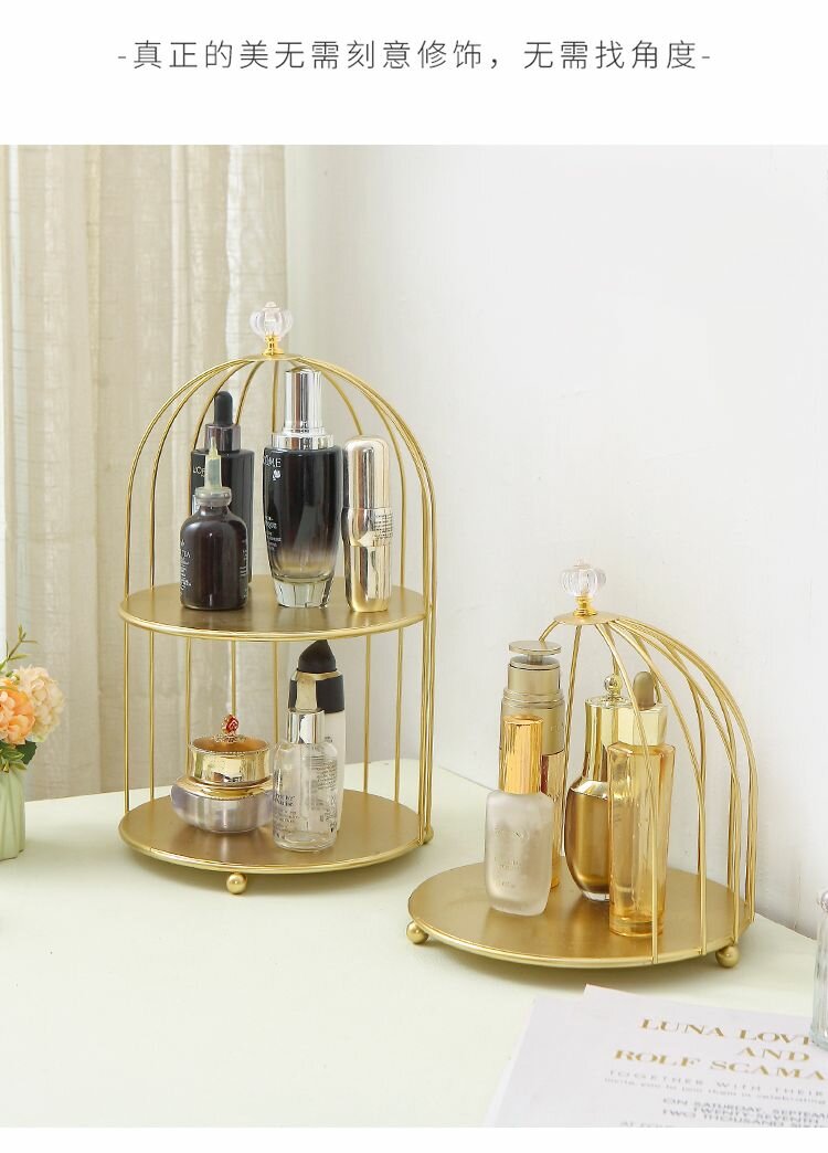 Набор органайзеров 2в1 золотистых, 1-ярусный и 2-ярусный, металлический, для косметики, парфюмерии, туалетный столик