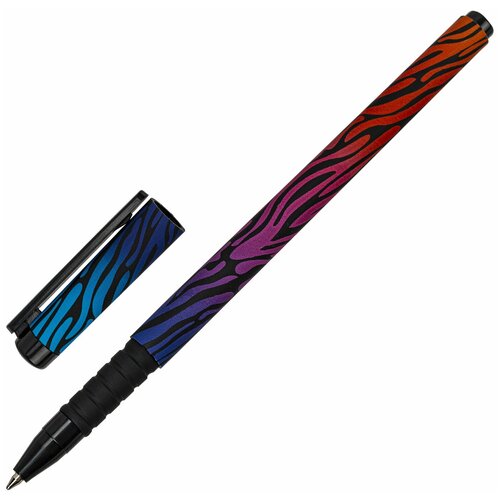 Ручка шариковая BRAUBERG SOFT TOUCH GRIP NEON ZEBRA, синяя, мягкое покрытие, узел 0,7 мм, 36 шт.