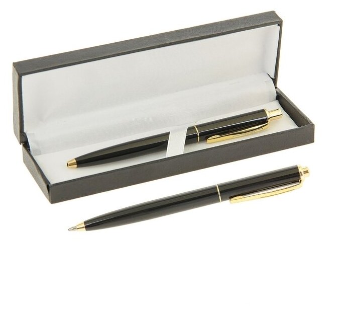 Ручка подарочная шариковая в кожзам футляре автоматическая Джокер корпус черный с золотом 240543