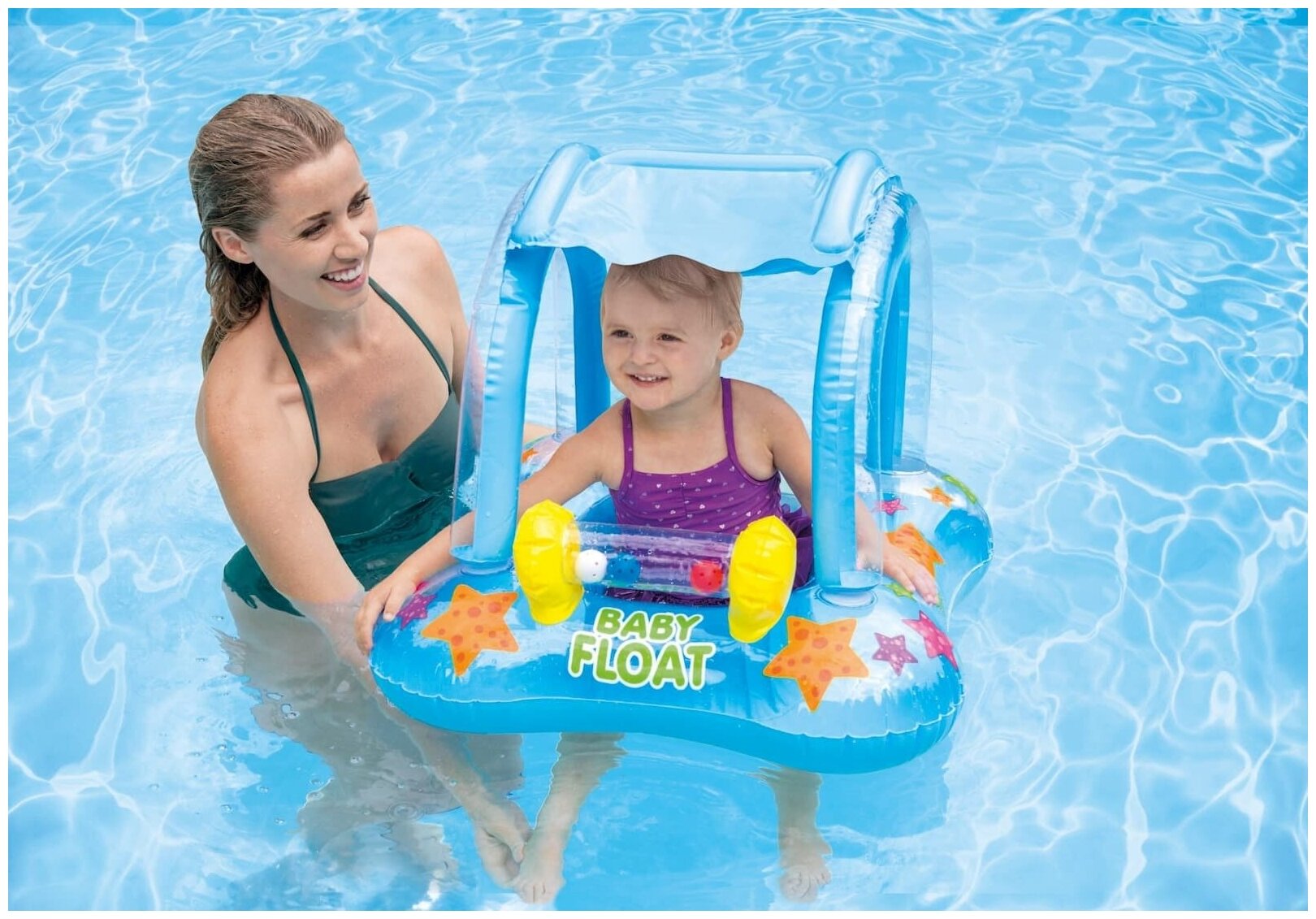 Плотик для плавания Intex, с поддержкой, с надувным навесом, с игрушками, 81x66 см - фото №4