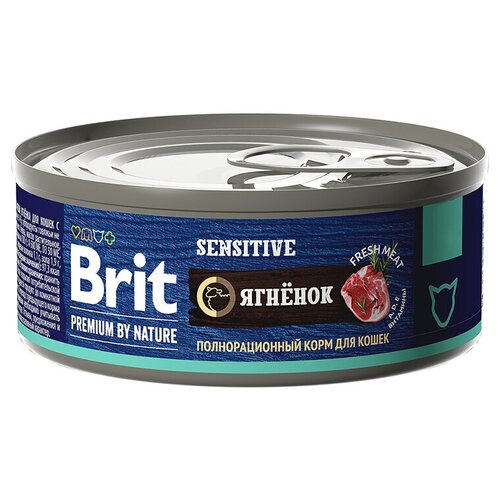 Корм Brit Premium Sensitive (консерв.) для кошек с чувствительным пищеварением, ягненок, 100 г x 12 шт