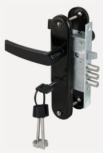 Изображение товара Замок врезной сувальдный с защёлкой в комплекте с ручкой Сам ЗВ9-8/13 (черный муар), 3 кл. /76704/