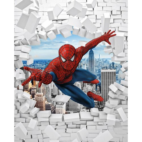 Моющиеся виниловые фотообои Человек-паук. Сквозь стену 3D детские, 200х250 см