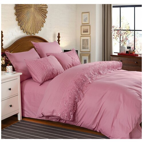 Постельное белье из сатина с кружевом KHB-01 розовый Retrouyt (розовый), Евро (наволочки 50х70 и 70х70)