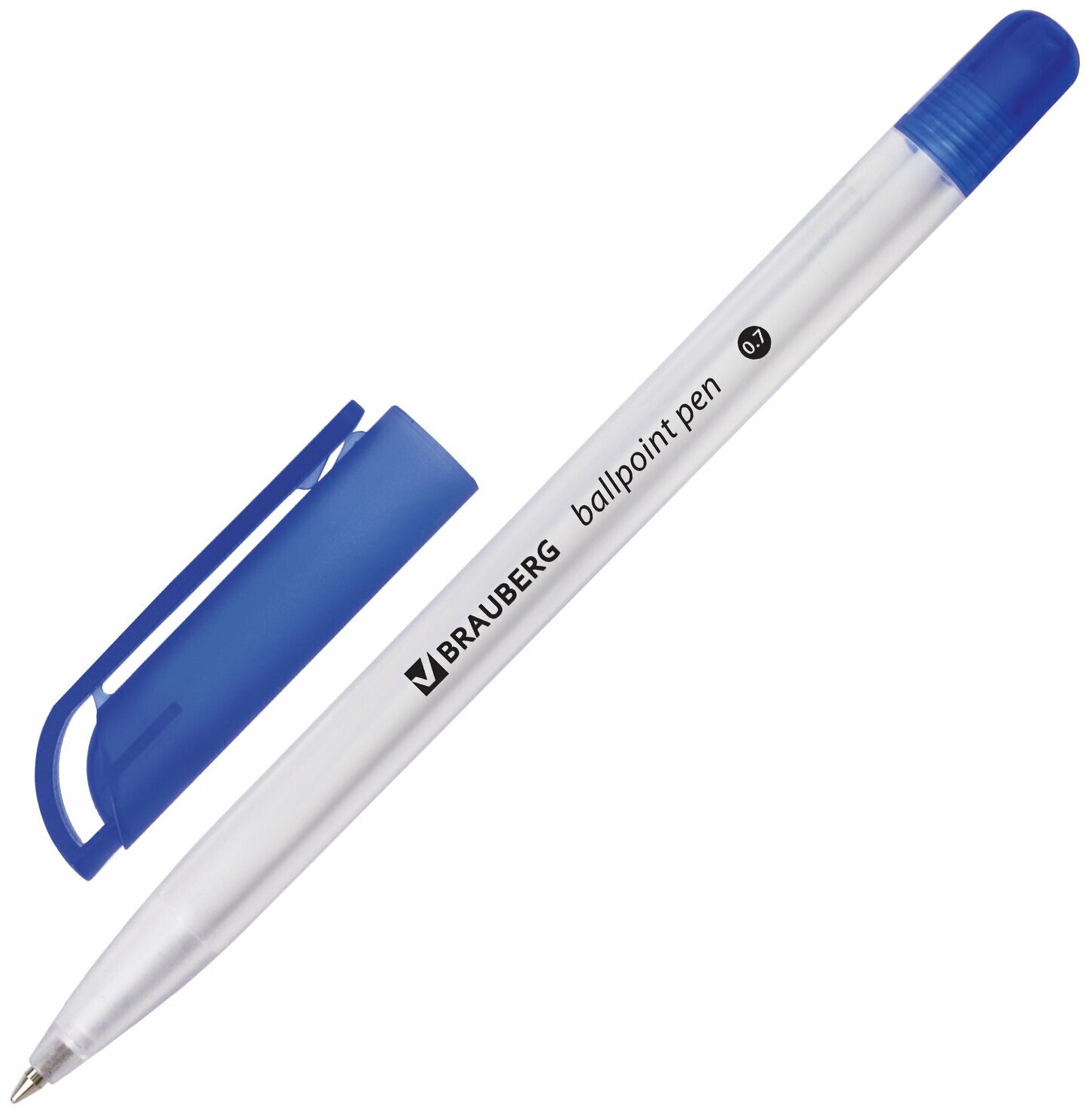 Ручка шариковая масляная BRAUBERG Olive Pen, синяя, корпус прозрачный, 0,7мм, линия 0,35мм, 141476
