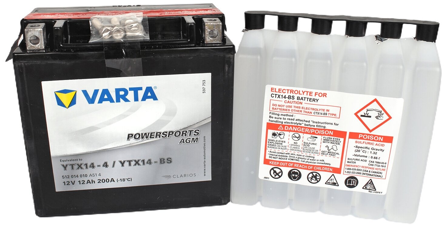 Аккумулятор мото Varta AGM TX14-BS (YTX14-BS) 512014020