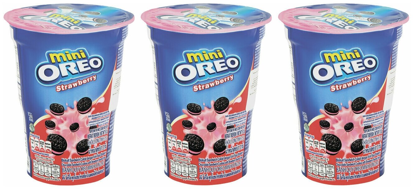 Печенье Oreo mini Strawberry (клубника) 61,3 гр. (3 шт.) - фотография № 1