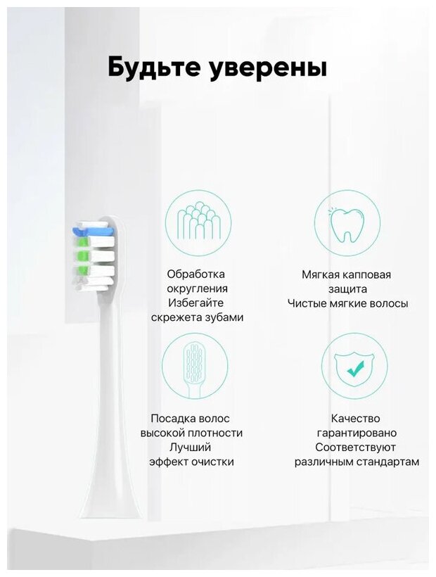 Насадка для зубной щетки Soocas Sonic Electric Toothbrush 2шт, Белый, BH01-P, D3/X1/X3/X3U/X5/V1/X3 PRO - фотография № 4