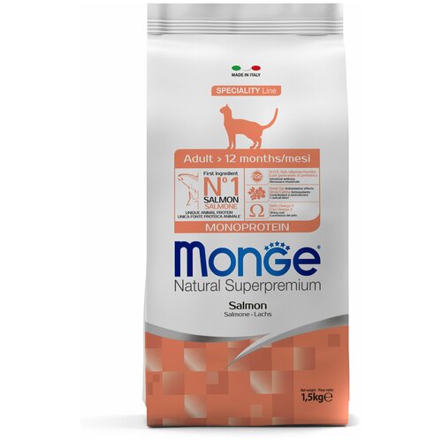 Monge Сухой корм Monge Cat Speciality Line Monoprotein Adult для кошек, лосось, 1,5 кг