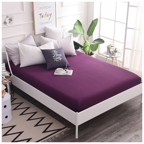 Простыня на резинке из сатина-люкс RMS-014 темно-фиолетовый Elin (темно-фиолетовый), Простыня на резинке 160x200 (+30 см бортик)